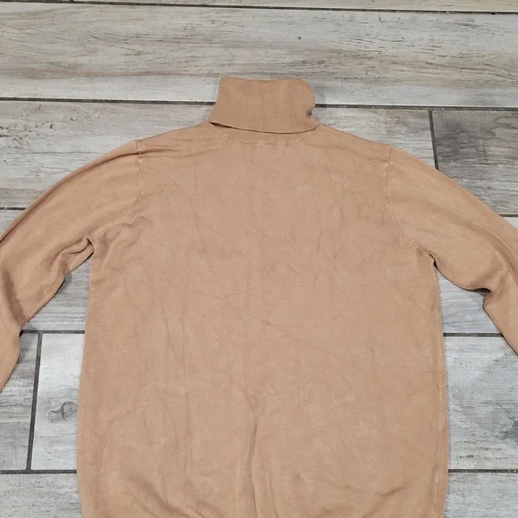 Zara Womens Med Camel Tan Turtleneck Pullover Sweater Gold Buttons - Picture 2 of 9
